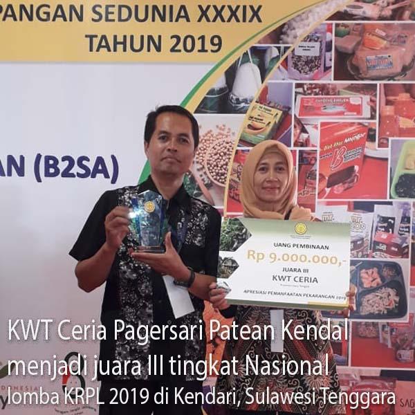 KWT Ceria Pagersari Patean Kendal  menjadi juara III tingkat Nasional lomba KRPL 2019 di Kendari, Sulawesi Tenggara